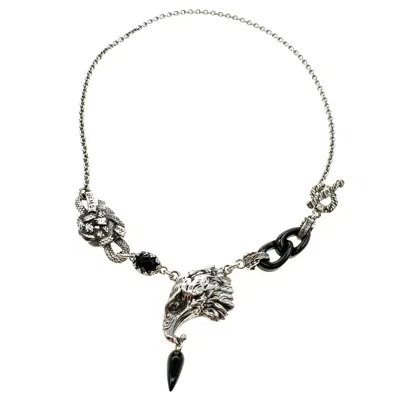 Gem Kingdom Men's Black / Silver Eagle Necklace In Multi