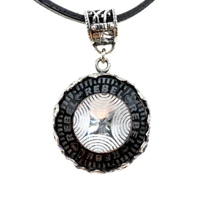 Gem Kingdom Men's Black / Silver Rebel Rebel Black Engraved Glass Crystal Necklace