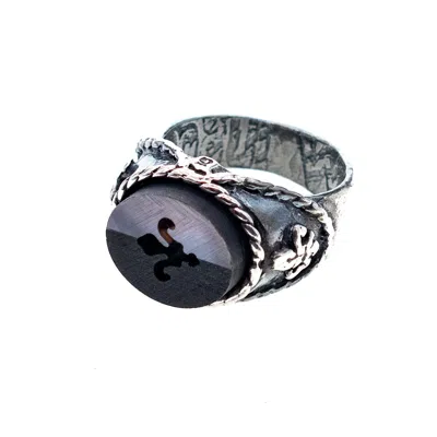 Gem Kingdom Men's Black / Silver Rebel Rebel Fleur-de-lis Signet Ring In Multi