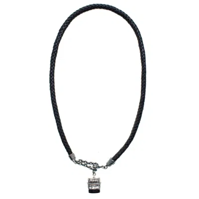Gem Kingdom Men's Black / Silver Rebel Rebel Leather Stamp Necklace