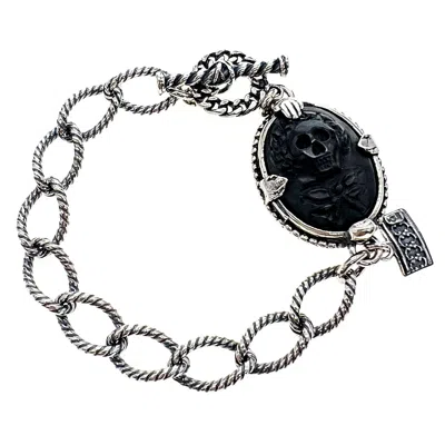 Gem Kingdom Men's Black / Silver Rebel Rebel Skull Cameo Bracelet Black In Multi