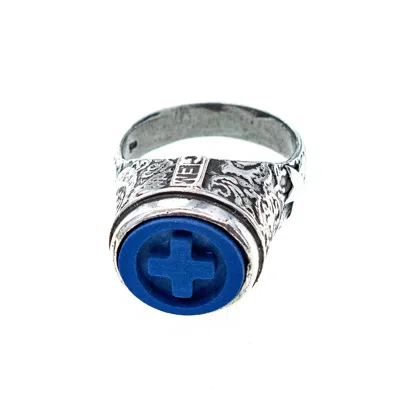 Gem Kingdom Men's Blue / Silver Lapis Cross Ring