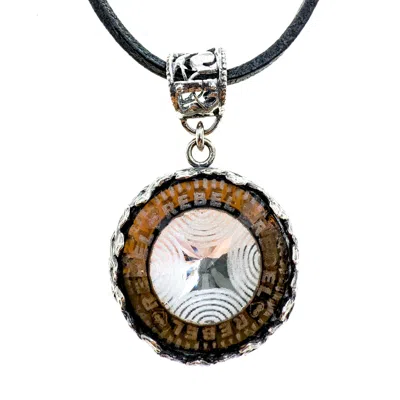 Gem Kingdom Men's Brown / Silver Rebel Rebel Brown Engraved Glass Crystal Necklace In Multi