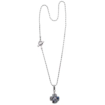 Gem Kingdom Men's Grey / Silver Dark Lizard Cross Necklace