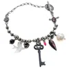 Gem Kingdom Men's Silver / Black / Red Back To The Future - Sterling Silver Bracelet With Key