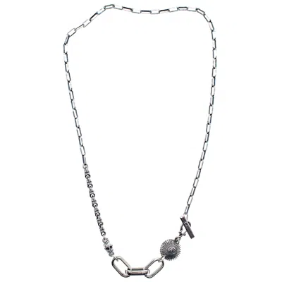 Gem Kingdom Men's Skull & Shield Silver Chain Necklace In Gray