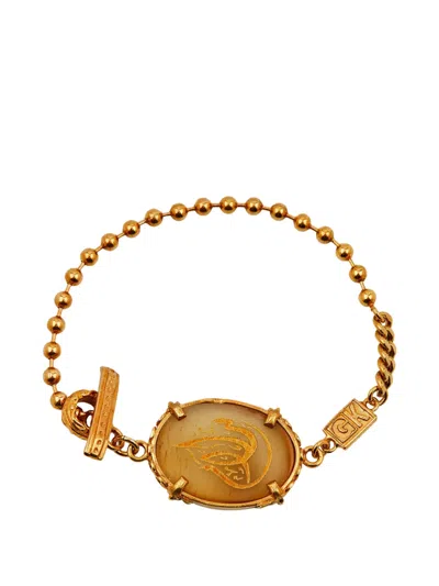 Gem Kingdom Peace-engraved Horn-pendant Bracelet In Gold