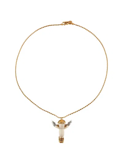 Gem Kingdom Porcelain Phoenix Pendant Necklace In Gold