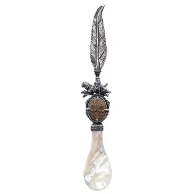 Gem Kingdom Silver / Black Caviar Spoon Sterling Silver &  Lavastone Cameo In Multi