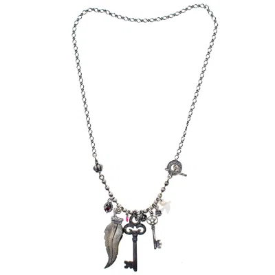 Gem Kingdom Women's Back To The Future - Sterling Silver Key & Feather Necklace