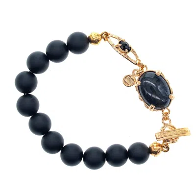 Gem Kingdom Women's Black / Blue Matte Black Onyx Tigereye Bracelet In Multi