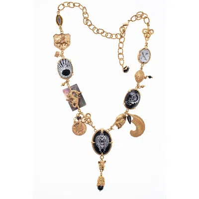 Gem Kingdom Women's Black / Gold Black And Gold Charm Necklace