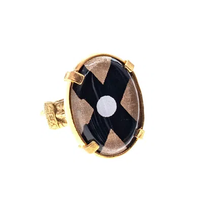 Gem Kingdom Women's Black / Gold Black Cross Intaglio Ring In Multi