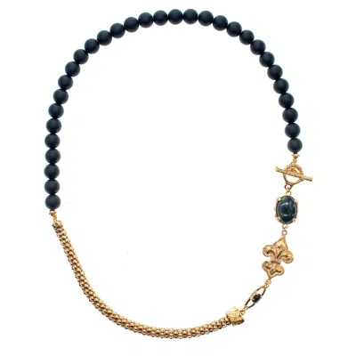 Gem Kingdom Women's Black / Gold Black Fleur-de-lis Necklace