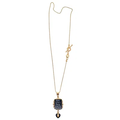 Gem Kingdom Women's Black / Gold Black Love Letter Necklace Gold Plated