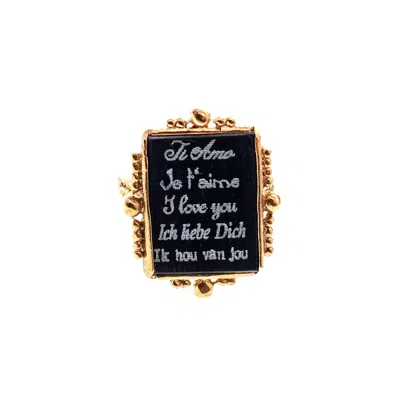 Gem Kingdom Women's Black / Gold Black Love Letter Ring Gold Plated