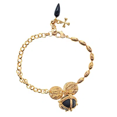 Gem Kingdom Women's Black / Gold Black Royal Orb Bracelet