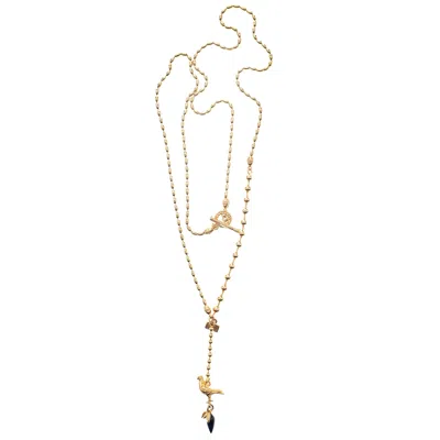 Gem Kingdom Women's Black / Gold Dove Necklace Black Drop