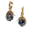 Gem Kingdom Women's Black / Gold Gold Plated Earrings With Swan And White Mother Of Pearl In Gold