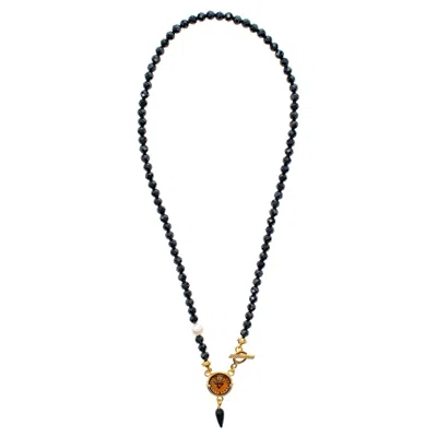Gem Kingdom Women's Black / Gold Midnight Diamond Necklace In Multi