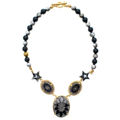 Gem Kingdom Women's Black / Gold Noir Cosmos Necklace In Multi