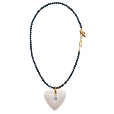 Gem Kingdom Women's Black / Gold Onyx Bead Heart Necklace In Green