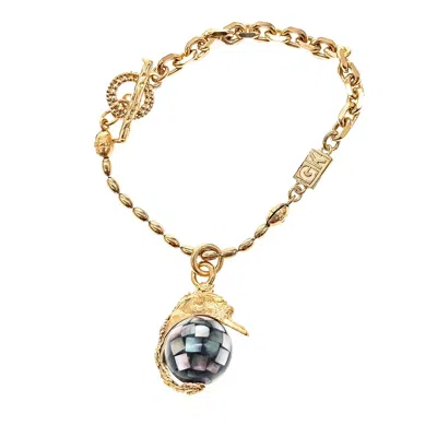 Gem Kingdom Women's Black / Gold Swan Bracelet Black