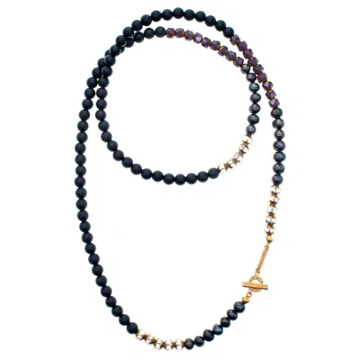 Gem Kingdom Women's Black / Purple Black And Purple Multi-bead Long Necklace In Transparent