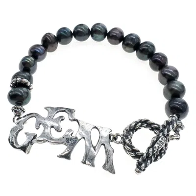 Gem Kingdom Women's Black / Silver Back To The Future - Dark Grey Pearl Bracelet