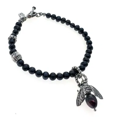 Gem Kingdom Women's Black / Silver Black Pearl Bee My Honey Bracelet Silver