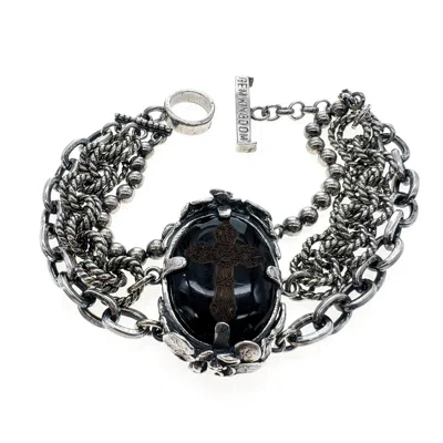 Gem Kingdom Women's Black / Silver Cross Multi-chain Bracelet Black In Metallic