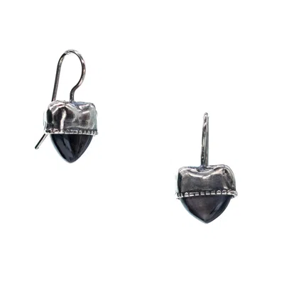 Gem Kingdom Women's Black / Silver Eye Love You Little Heart Earrings Black Mother Of Pearl In Gray