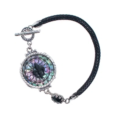 Gem Kingdom Women's Black / Silver Fleur-de-lis Resin Black Mesh Bracelet In Multi