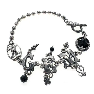 Gem Kingdom Women's Black / Silver Gem Letter Bracelet