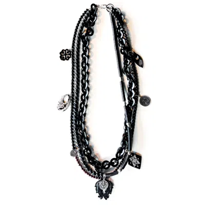 Gem Kingdom Women's Black / Silver Layered Statement Necklace In Multi