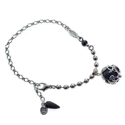 Gem Kingdom Women's Black / White Black Onyx Drop Bracelet In Silver