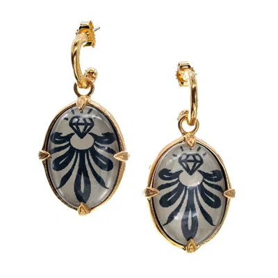 Gem Kingdom Women's Black / White / Gold Gold Plated Bloom Earrings White In Multi