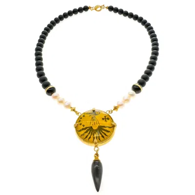 Gem Kingdom Women's Black / Yellow Black And Yellow Crystal Necklace In Multi
