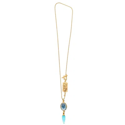 Gem Kingdom Women's Blue / Gold Blue Drop Gold Plated Necklace
