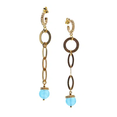 Gem Kingdom Women's Blue / Gold Blue Jade Drop Earrings In Multi