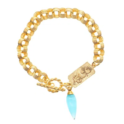 Gem Kingdom Women's Blue / Gold Blue Tiger Eye Drop Bracelet In Multi