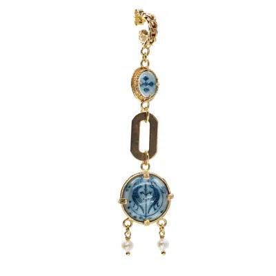 Gem Kingdom Women's Blue / Gold Love Birds Single Earring Glow In The Dark In Multi