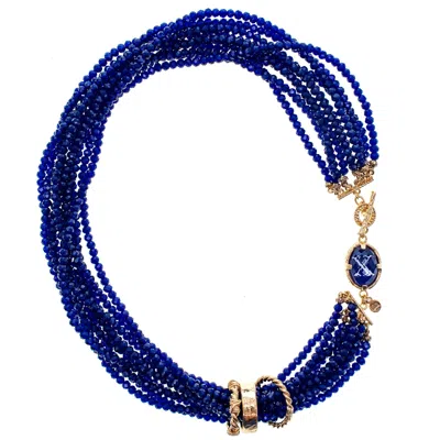 Gem Kingdom Women's Blue / Gold Multi Strand Royal Blue Gold Plated Necklace