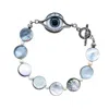 Gem Kingdom Women's Blue / Grey / Silver Eye Love You Mother Of Pearl Disc Bracelet M In Blue
