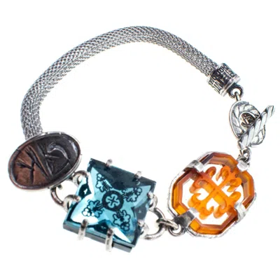 Gem Kingdom Women's Blue / Silver Blue Crystal Intaglio Mesh Bracelet In Multi