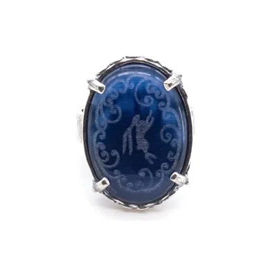 Gem Kingdom Women's Blue / Silver Blue Engraved Hare Ring