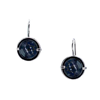 Gem Kingdom Women's Blue / Silver Dark Rose Earrings In Black