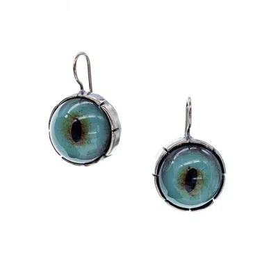 Gem Kingdom Women's Blue / Silver Eye Love You Blue Eye Drop Earrings In Green