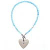 Gem Kingdom Women's Blue / White Back To The Future - Blue Jade With Heart Sterling Silver Necklace