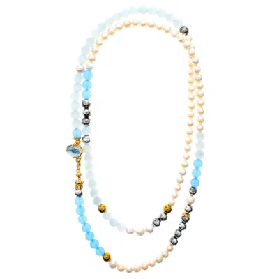 Gem Kingdom Women's Blue / White / Gold Necklace Blue Solace In Multi